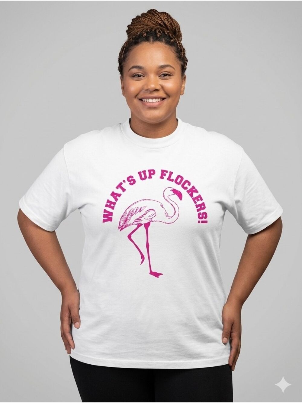 Unlisted White Tee with Pink Flamingo Graphic